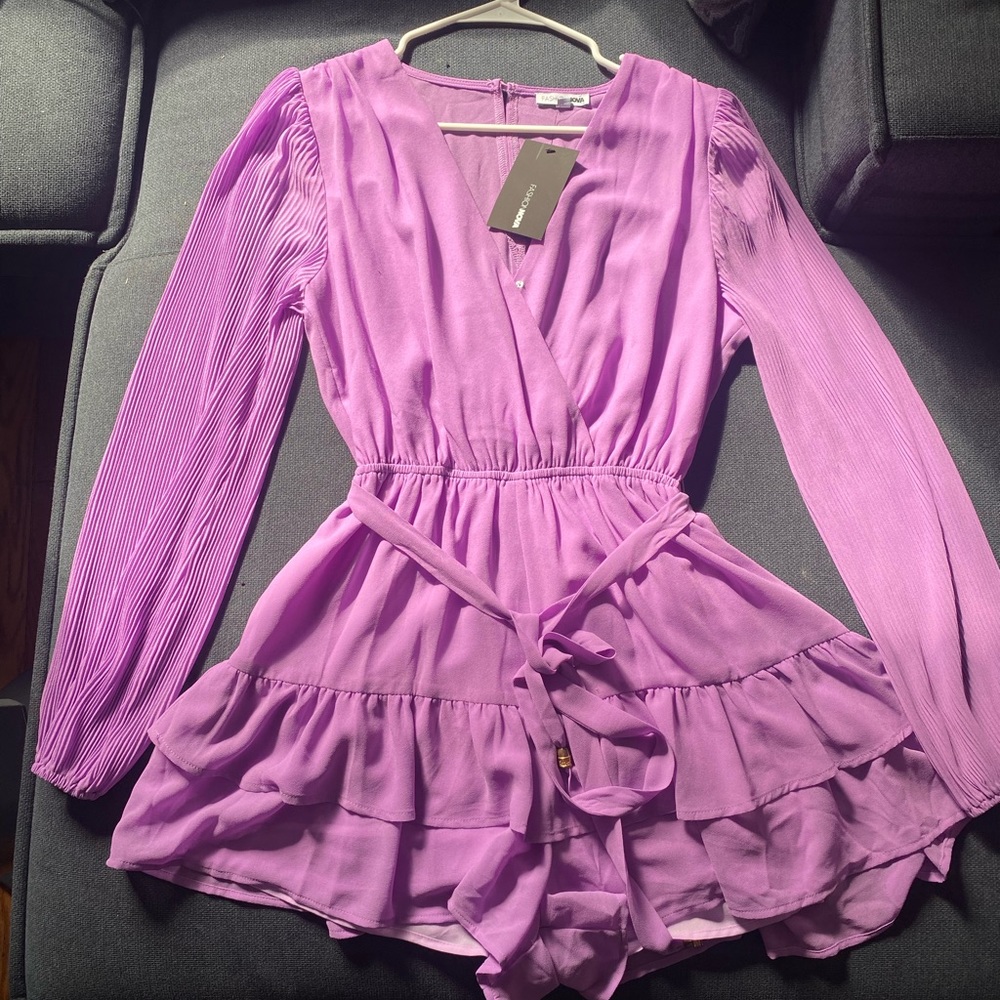 Fashion Nova Lavender Pleated Romper